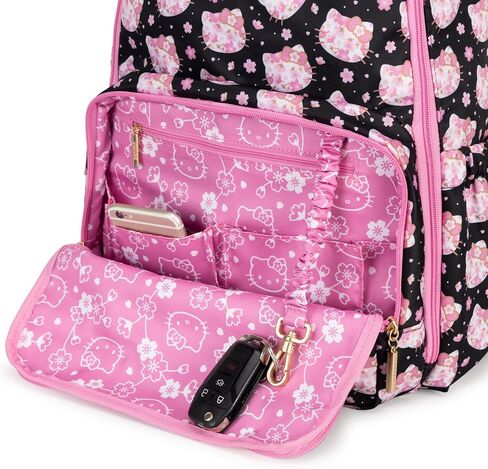 JuJuBe x Hello Kitty Cherry Blossoms Zealous Backpack Diaper Bag, Purses for Women, Includes Changing Pad, Essentials for Mom, Newborn & Baby, Adjustable Padded Straps, Machine Washable in Saudi Arabia