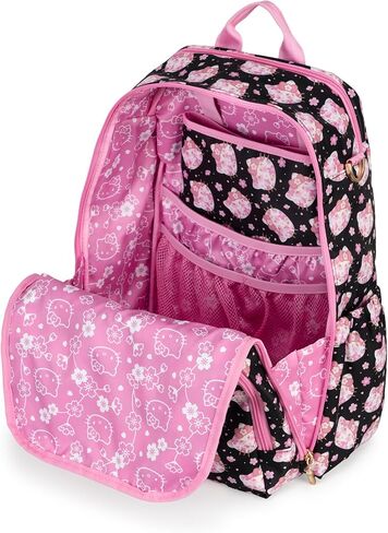 JuJuBe x Hello Kitty Cherry Blossoms Zealous Backpack Diaper Bag, Purses for Women, Includes Changing Pad, Essentials for Mom, Newborn & Baby, Adjustable Padded Straps, Machine Washable in Saudi Arabia