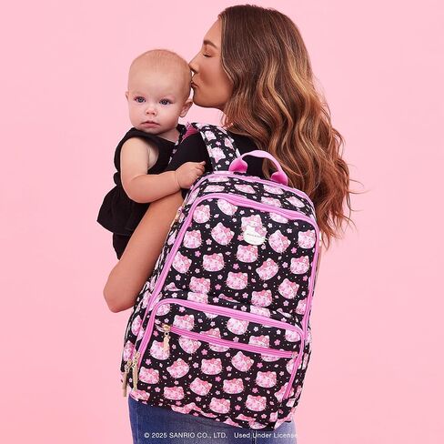 JuJuBe x Hello Kitty Cherry Blossoms Zealous Backpack Diaper Bag, Purses for Women, Includes Changing Pad, Essentials for Mom, Newborn & Baby, Adjustable Padded Straps, Machine Washable in Saudi Arabia