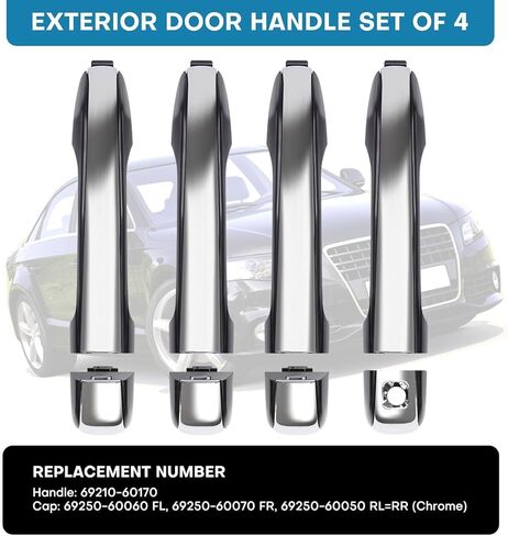 مقبض باب خارجي من الكروم متوافق مع 2010-2021 GX460 4Runner (مناسب للدخول بدون مفتاح) استبدال # 69210-60170، 69250-60060، 69250-60070، 69250-60050 مجموعة من 4 in Saudi Arabia