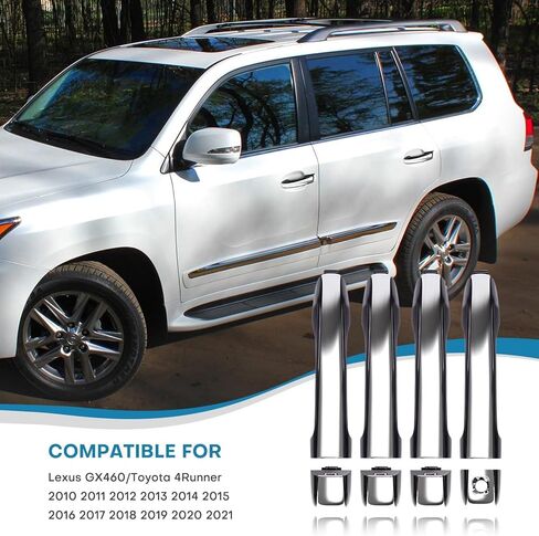 مقبض باب خارجي من الكروم متوافق مع 2010-2021 GX460 4Runner (مناسب للدخول بدون مفتاح) استبدال # 69210-60170، 69250-60060، 69250-60070، 69250-60050 مجموعة من 4 in Saudi Arabia