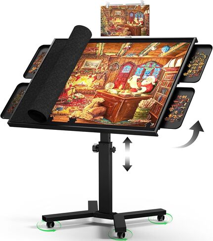 طاولة أحجية الصور المقطوعة 1500 قطعة بأرجل، طاولة ألغاز كبيرة مقاس 28 بوصة × 35 بوصة للبالغين، ارتفاع قابل للتعديل و12 زاوية إمالة، لوحة ألغاز خشبية مع 4 صواني وغطاء لفرز الألغاز، هدية عيد ميلاد للعائلة in Kuwait