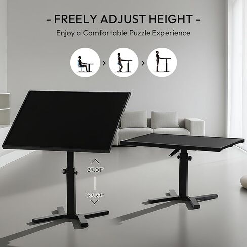 طاولة أحجية الصور المقطوعة 1500 قطعة بأرجل، طاولة ألغاز كبيرة مقاس 28 بوصة × 35 بوصة للبالغين، ارتفاع قابل للتعديل و12 زاوية إمالة، لوحة ألغاز خشبية مع 4 صواني وغطاء لفرز الألغاز، هدية عيد ميلاد للعائلة in Kuwait