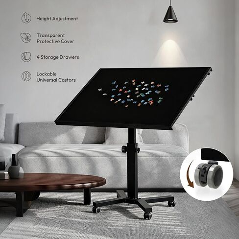 طاولة أحجية الصور المقطوعة 1500 قطعة بأرجل، طاولة ألغاز كبيرة مقاس 28 بوصة × 35 بوصة للبالغين، ارتفاع قابل للتعديل و12 زاوية إمالة، لوحة ألغاز خشبية مع 4 صواني وغطاء لفرز الألغاز، هدية عيد ميلاد للعائلة in Kuwait