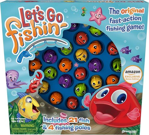 لعبة Let's Go Fishin' من Pressman - لعبة صيد الأسماك الأصلية سريعة الحركة!، 1-4 لاعبين in Saudi Arabia