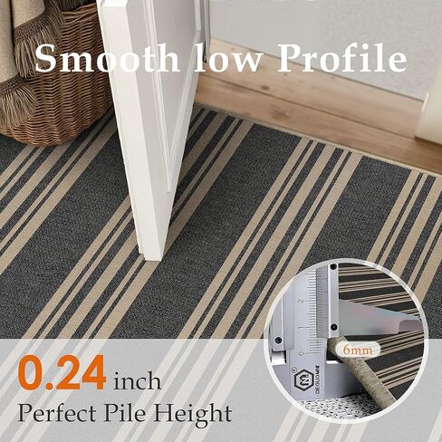 سجاد منطقة الجوت مخطط سهل 5 × 7 أسود قابل للغسل في الهواء الطلق سجادة فناء لغرفة المعيشة سجادة داخلية وخارجية غير قابلة للانزلاق مكتب مزرعة محايدة للفناء الخلفي والشرفة وغرفة النوم وغرفة الطعام in Kuwait