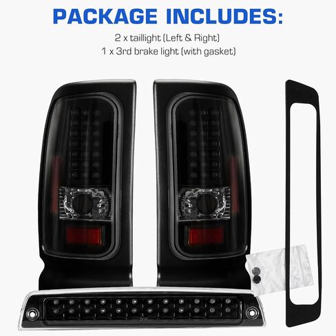 LED Tail Light + 3rd Brake Light Kit for Dodge Ram 1500 1994-2001, for Dodge Ram 2500 3500 1994-2002, Rear Brake Cargo Lamp Taillight Assembly, Black Housing Clear Lens in Saudi Arabia