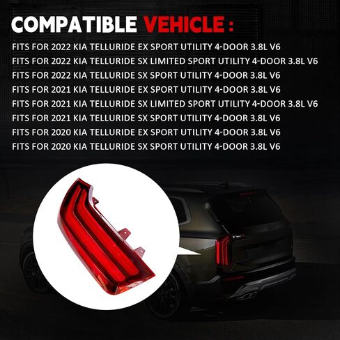 Rear Left Driver Side Tail Light Assy LED Fit for Kia Telluride 2020 2021 2022 EX SX Sport 3.8L V6 KI2804165 762405-43671-5 92401S9100 in Kuwait