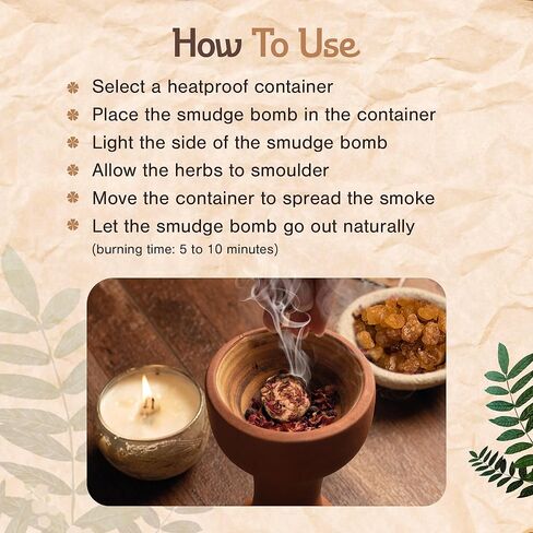 Sagrada Madre Hand Tied Smudge Bombs - 8 pcs Olibanum and Rose Sage Bundle, Relieves Stress & Ward Off Negative Energies, Composition of Pine Wood, Natural Binder & Salt in Kuwait