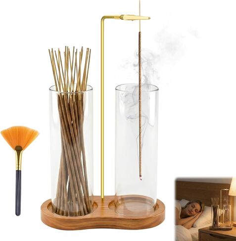 Glass Incense Holder, 2 in 1 Incense Burner Holder with Storage, Hanging Upside Down Incense Sticks Holder with Glass Ash Catcher for Meditation Yoga Spa Room Decor in Saudi Arabia