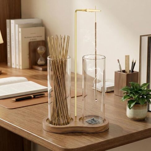 Glass Incense Holder, 2 in 1 Incense Burner Holder with Storage, Hanging Upside Down Incense Sticks Holder with Glass Ash Catcher for Meditation Yoga Spa Room Decor in Saudi Arabia