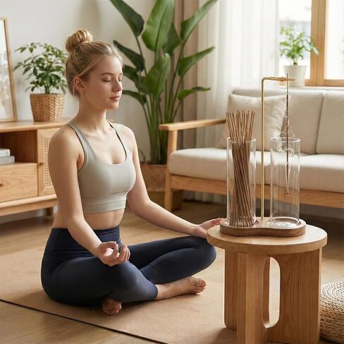 Glass Incense Holder, 2 in 1 Incense Burner Holder with Storage, Hanging Upside Down Incense Sticks Holder with Glass Ash Catcher for Meditation Yoga Spa Room Decor in Saudi Arabia