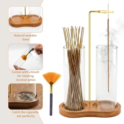 Glass Incense Holder, 2 in 1 Incense Burner Holder with Storage, Hanging Upside Down Incense Sticks Holder with Glass Ash Catcher for Meditation Yoga Spa Room Decor in Saudi Arabia