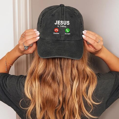 Jesus is Calling Embroidered Cap, Embroidered Baseball Cap for Women Men Vintage, Hat Gifts for His Her, Cap Gifts for His Her Black in Saudi Arabia