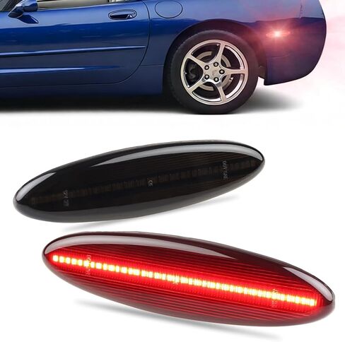 Rear Fender LED Side Marker Lights Compatible with Chevro-let Chevy Corvette C5 Z06 1997-2004, Smoked Lens Side Bumper Lamps [Ultra-Bright] Red LED Turn Signal Lights, 2 PCS in Kuwait