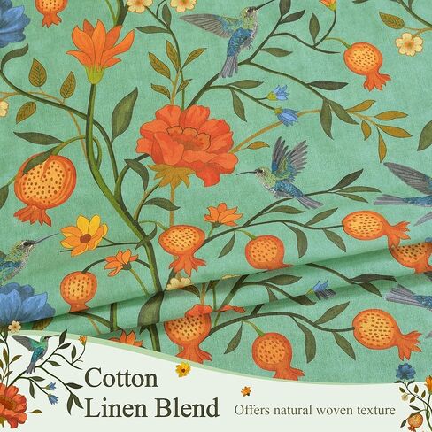 JOOJA الربيع الطيور الأزهار الكتان غرفة نوم الستائر الخضراء 84 بوصة طويلة 2 لوحات مطبوعة نافذة منقوشة الملونة المطبخ شبه شير بوهو الستائر لغرفة النوم غرفة المعيشة in Kuwait