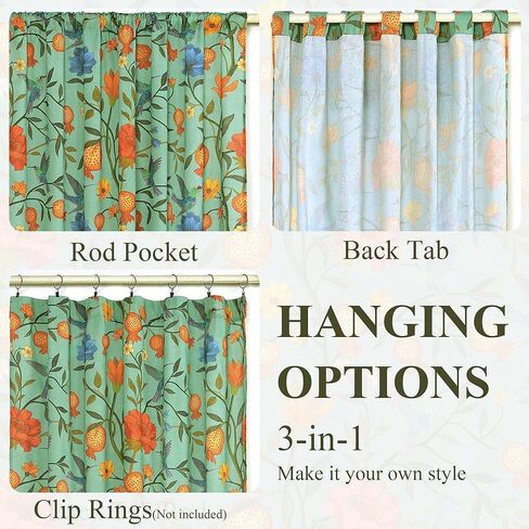 JOOJA الربيع الطيور الأزهار الكتان غرفة نوم الستائر الخضراء 84 بوصة طويلة 2 لوحات مطبوعة نافذة منقوشة الملونة المطبخ شبه شير بوهو الستائر لغرفة النوم غرفة المعيشة in Kuwait