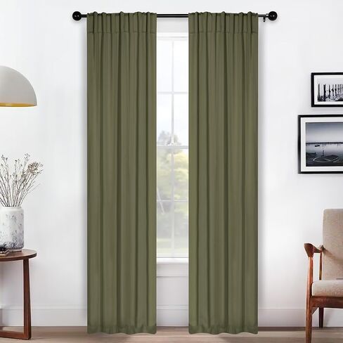 Superior Blackout Curtains, Room Darkening, Bedroom, Drapes, Kitchen, Living Room Window Accents, Sun Blocking, Thermal, 2 Pack, Solid Blackout Back Tab Curtains, Set of 2, 26" x 84", Olive Green in Saudi Arabia