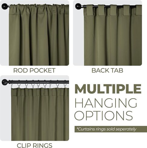 Superior Blackout Curtains, Room Darkening, Bedroom, Drapes, Kitchen, Living Room Window Accents, Sun Blocking, Thermal, 2 Pack, Solid Blackout Back Tab Curtains, Set of 2, 26" x 84", Olive Green in Saudi Arabia
