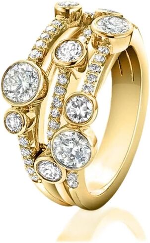 Luxury Multi-Stone Diamond Ring, Triple Band Design, White and Yellow Gold Accents in Saudi Arabia