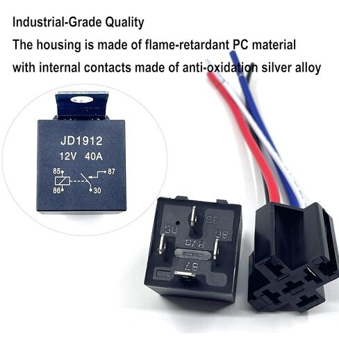 JD1912 Car Relay Harness, 12V 40/30A Automotive 4-pin SPST Relay with Harness Receptacle (Interlocking Harness Receptacle Holder), for Automotive Truck Van Motorcycle Boat -5 Pack in Kuwait