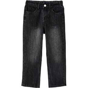 PATPAT Boys Slim Fit Straight Leg Jeans Kids Denim Jeans Elastic Waist Pants with 5 Pockets Size 5-14 Years, Black in Kuwait