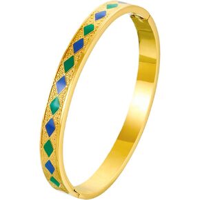 Gold Bangle Bracelets For Women, Chunky Non Tarnish Stainless Steel Trendy Enamel Diamond Buckle Wristband Stack Cuff Jewelry Gift in Kuwait