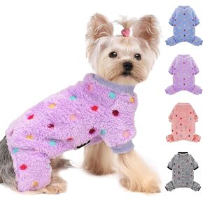 YIKEYO Dog Pajamas for Small Dogs Girl and Boy Winter Sweater Puppy 4 Legged Clothes Chihuahua Yorkie Teacup Jumpsuit Cute Feet Print (Purple, XXS) in Kuwait