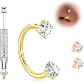 Titanium Horseshoe Nose Ring 20g 18g Gold Silver Double Gem Nose Rings Studs for Women Small Septum Rings 7mm 8mm Hypoallergenic Hoop Earrings Cartilage Helix Tragus Nostril Daith Piercing Jewelry in Kuwait