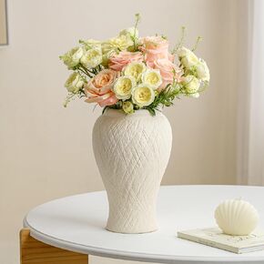Round Ceramic Flower Vase, 7.5 Inch Rustic Vase Decorative Textured Vases for Home Decor, Unique Farmhouse Vases for Bedroom Living Room Table Centerpieces Shelf Cabinet Wedding Decorations in Saudi Arabia