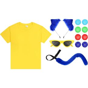 12 Pcs Blue Cat Costume Set Cat T Shirt Ear Headband Tail Glasses Button Read Book Day Character Dress up Outfit in Kuwait