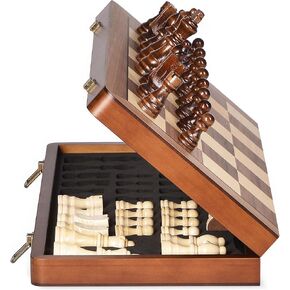15" Wooden Chess Set with Magnetic Pieces - Extra Queens - Folding Chessboard Portable Travel Tournament Chess Board Games for Adults Kids in Kuwait