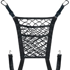 حقيبة شبكية لتنظيم المقعد الخلفي للسيارة مكونة من 3 طبقات، حامل محفظة السيارة لإكسسوارات السيارة، حامل محفظة مناديل البضائع حاجز المقعد الخلفي للحيوانات الأليفة للأطفال في السيارة/سيارات الدفع الرباعي/الشاحنة (أسود) in Kuwait