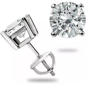 1.0 Ct Round Cut Diamond Stud Earrings Solid14K White Gold Screw Back Basket Jewellery Gift For Women's in Saudi Arabia