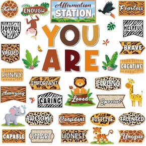 Spring Jungle Motivational Bulletin Board Set Jungle Animals Affirmation Station Posters Growth Mindset Classroom Mirror Decor Leaves Cutouts Positive Affirmations for Teacher Door Wall in Kuwait