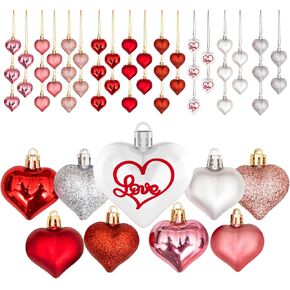 45Pcs Valentine's Day Heart Shaped Ornaments, Heart Shaped Baubles Red Pink Glitter White Silver Hanging Decorations for Valentine's Day Christmas Wedding Anniversary(9 Styles) in Saudi Arabia
