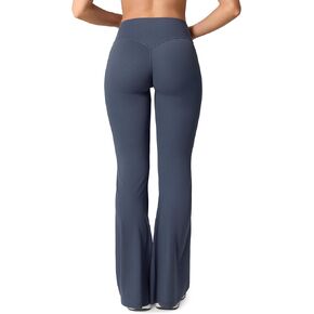 Hugluxe Invicult بنطال يوجا عالي الخصر بدون درزات أمامية، بنطال ضيق واسع للنساء كاجوال ناعم زبداني - 30 بوصة in Kuwait