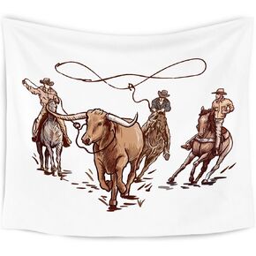 WARDOS Western Cowboy Tapestry, Country Rodeo Cowboy Lasso Bull Tapestry Wall Hanging, Vintage Farmhouse Wild Western Wall Blanket Decor for Home Living Room Boys Bedroom, 50x60 Inch in Kuwait
