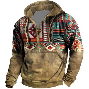 هوديس أزتيك غربي للرجال بطباعة عرقية وبلوزات نصف سحاب in Kuwait