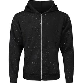 Men's Sparkle Starry Night Zip Up Hoodie Casual Glitter Long Sleeve Hooded Sweatshirt with Pockets in Saudi Arabia