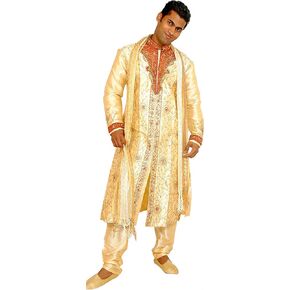 Gold Men Silk Sherwani Plus Sizes up to 7XL 3 Piece Indian Bollywood wedding Wear in Saudi Arabia