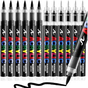 6 قلم طلاء أسود +6 أبيض، أقلام طلاء أكريليك برأس فرشاة للرسم الصخري، الخشب، الزجاج، السيراميك، القماش، القماش، الحجر، الديكور، صناعة أدوات الحرف اليدوية، اللوازم الفنية in Kuwait