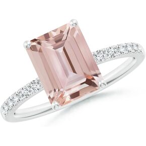 Lab-Grown Emerald-Cut Pink Morganite Engagement Ring with Lab Diamonds Side Stone Halo Engagement Ring 14k White Gold Plated 925 Sterling Silver in Saudi Arabia