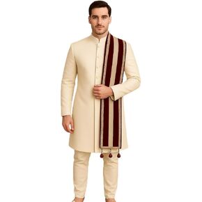 Red Gold Velvet Men Dupatta Groom Wedding Shawl Scarf Match Kurta Sherwani in Saudi Arabia