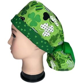 Ponytail Scrub Hat Shamrocks Green in Kuwait