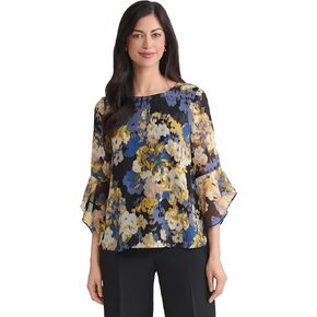 Kasper Women's Multi Floral Print Ruffle Sleeve Blouse in Kuwait