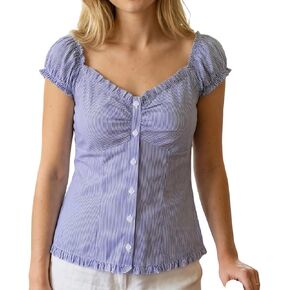 قمصان Y2k الجنية الجرونج للنساء قمصان ذات أكمام منتفخة وأزرار علوية بحاشية مكشكشة بيبي دول علوية تي شيرت جمالي Coquette in Kuwait