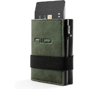 محفظة NIID للرجال، محفظة جيب أمامي بسيطة للرجال - محفظة جلدية ثنائية الطي لمنع RFID مع حامل بطاقات منبثقة، ونافذتين لبطاقة الهوية، ومشبك نقود وصندوق هدايا (أخضر) in Kuwait