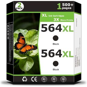 564XL Black Ink Cartridges Compatible for HP564xl for HP 564 XL Printer Ink 564 black ink 564 Work with DeskJet 3520 3525 OfficeJet 4620 PhotoSmart B8550 C6350 D5460 D7560 5510 7515 Printer(2 Pack) in Kuwait