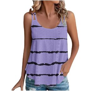 Vintage Floral Eyelet Tank Top for Women Sleeveless Scoop Neck Spaghetti Strap Camisole Loose Fit Summer Flowy Shirt in Saudi Arabia